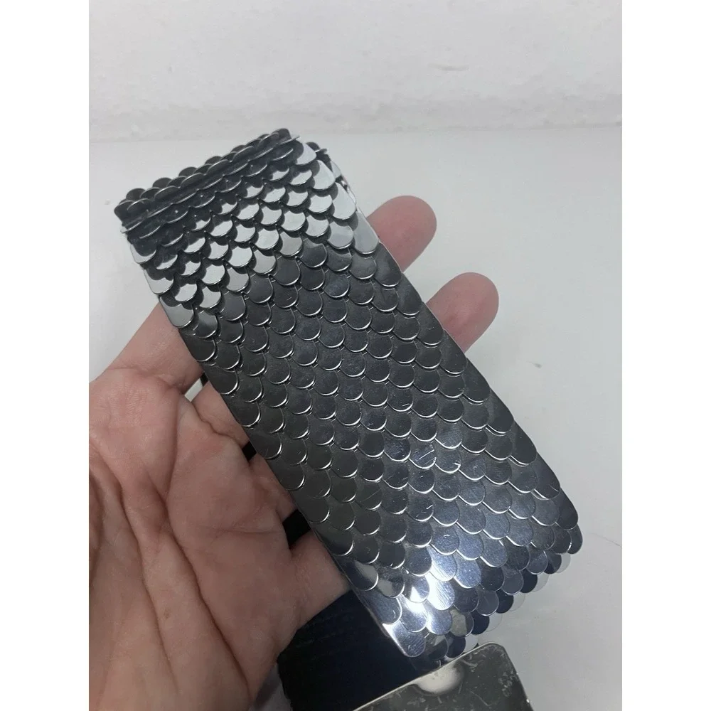 VTG 80s Fish Scale Silver Belt With Buckle Elastic Stretch Length 29-35